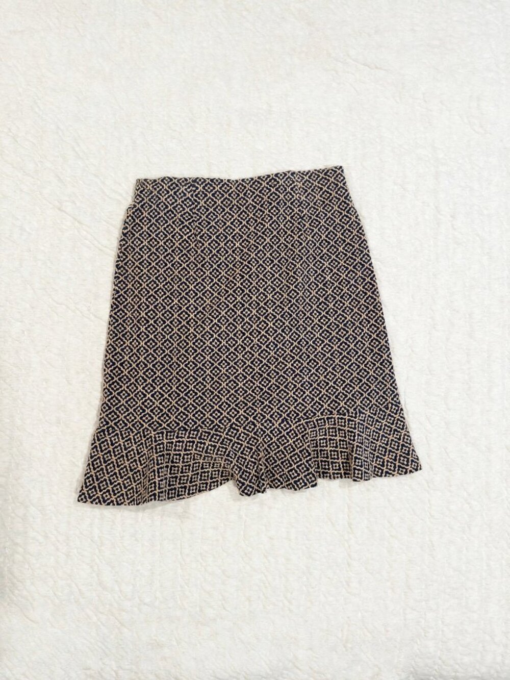 Ann Taylor LOFT Geometric Print Flounce Hem Skirt Navy Cream Size XS